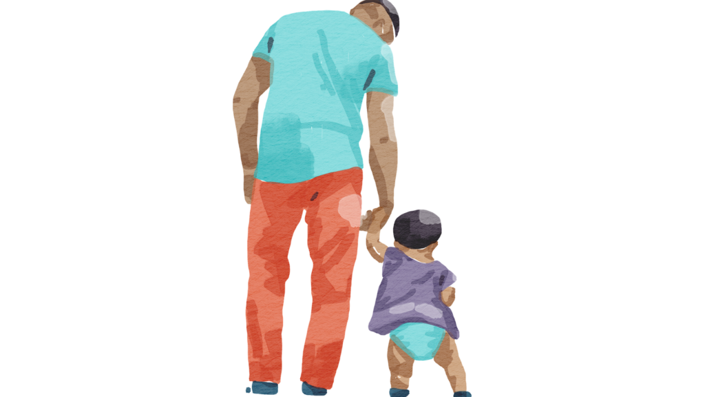 Dessin à l'aquarelle d'un adulte tenant un enfant en bas-âge par la main
Sandra Deransart - Consultante en parentalité